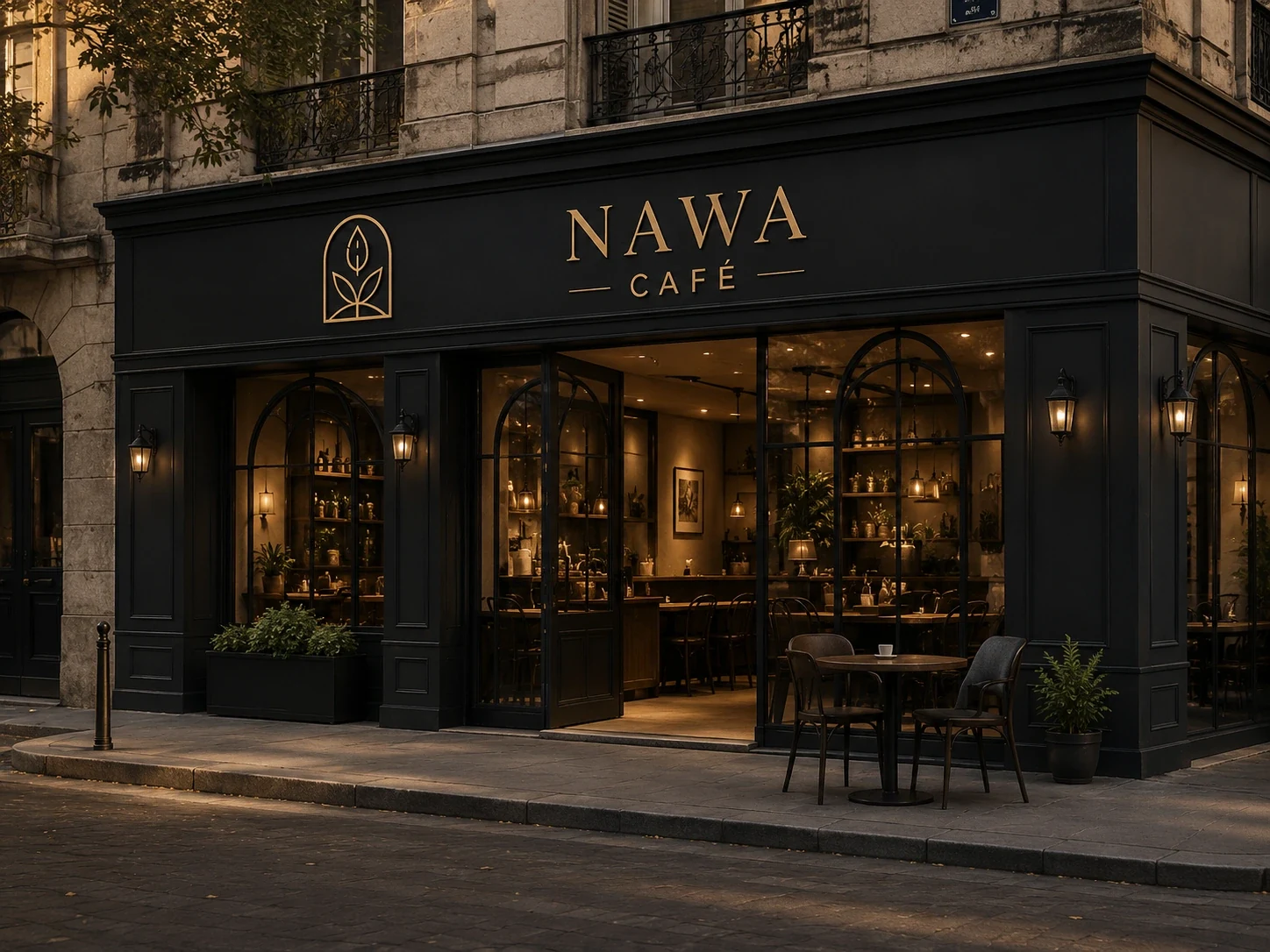 NAWA café storefront branding concept