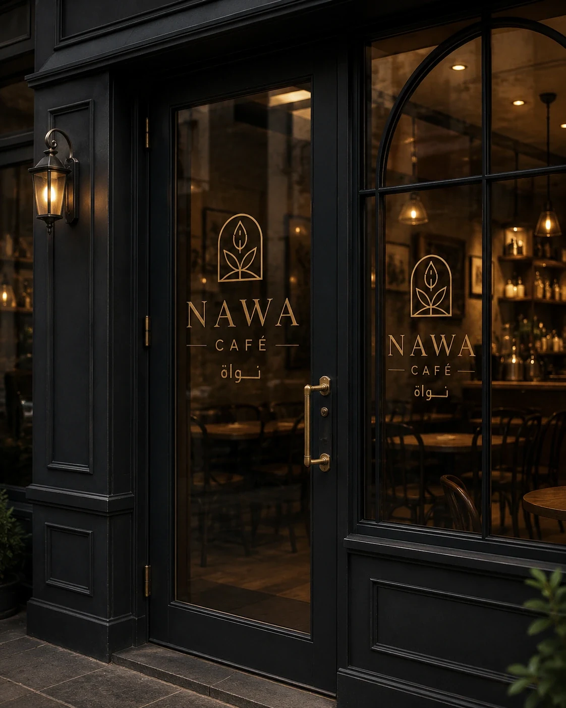 Nawa Café full glass door and window branding